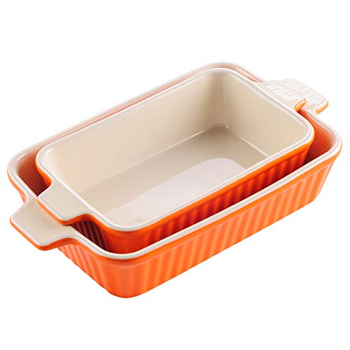 MALACASA, Series Bake, Rectangular Baking Dish Set of 2 (9"/11"), Oven to Table Baking Dish with Porcelain Handles Ideal for Lasagne/Pie/Casserole/Tapas, Orange