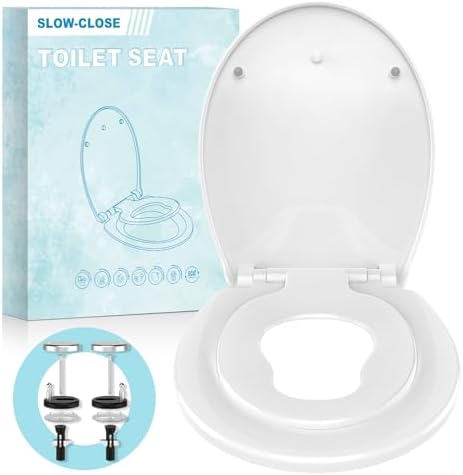 Toilettensitz Familie, 2 in 1 Familien Toilettensitz mit magnetischem Kindersitz, Absenkautomatik und Schnellverschlussfunktion, ovaler O-förmiger Familien-Toilettendeckel für Erwa
