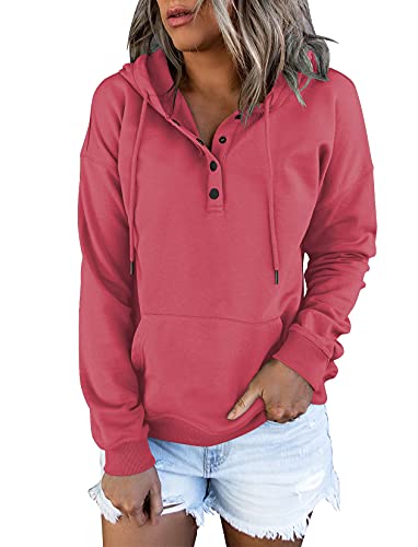 Vivitulip Women's Pullover Hoodies Tops Casual Button Down Long Sleeve Sweatshirts With Pocket (X-Large,Magenta,Us,Alpha,Female,Adult,X-Large,Regular,Regular) #TOP9