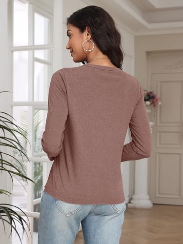 COCOMARTS Womens Long Sleeve Crewneck Knit Basic Tops Loose Casual Shirt 2025 Fall Winter Outdoor Thermal Undershirts Brown Small — view 4