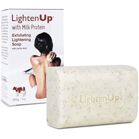 LightenUp, Lactic Acid Exfoliating Soap | 7.7 oz / 200 g | Brightening Bar, AHA Soaps for Knees, Body, Armpits | with Shea Butter, Apricot, Milk Protein Cover