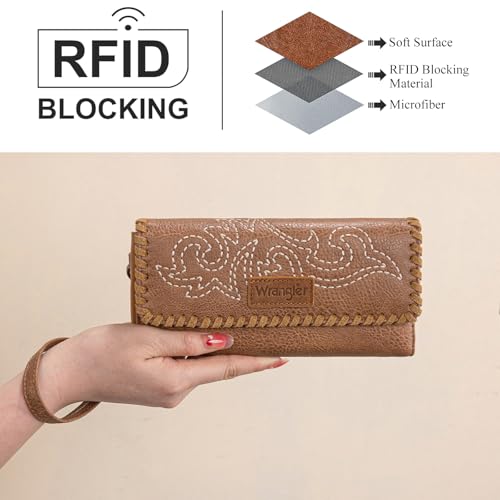 Image of Montana West X Wrangler Western Wallets for Women Trifold Wristlet Wallets Large Capacity Women Clutch Wallet with Coin Purse