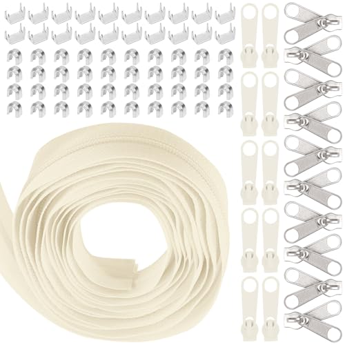Recopilación de Cremalleras más recomendados. 44 Swpeet - Tira de cremallera de nailon beige de 10 yardas #5 con 20 unidades de deslizadores de cremallera a juego, juego surtido de rollos de cremallera de repuesto con cremallera...