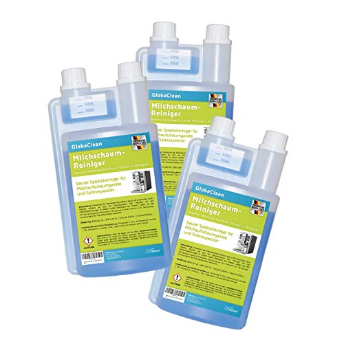 GlobaClean Milchschaum-Reiniger Milchsystem-Reiniger für Kaffeevollautomaten und Kaffee-Maschinen - Flüssig-Reiniger für Milchaufschäumer (3x 1 Liter)
