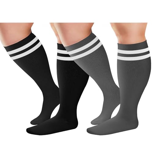 TNNZEET 2 Pack Plus Size Compression Socks Wide Calf for Women & Men, Knee High Support Stockings