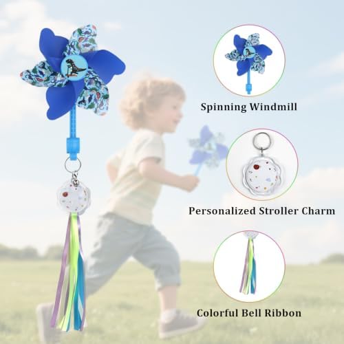 Rotating Pinwheel Stroller Identifier, Stroller Identifier Sign Flag, Stroller Finder Hanger with Rainbow Pinwheel and Ribbon, Quick Search Your Stroller in Theme Park Airport Mall (Blue) — 사진 3