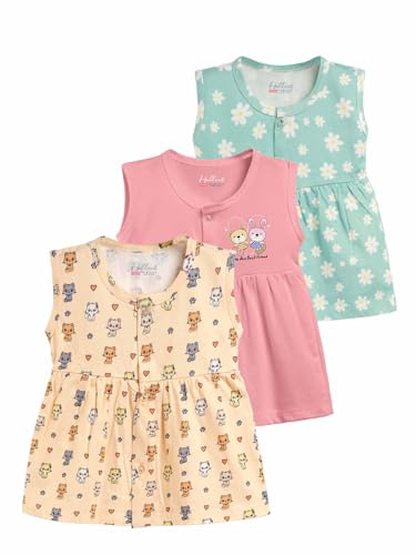 HELLCAT 100% Cotton Baby Frock Dress for Girls - Pack of 3, Soft ...