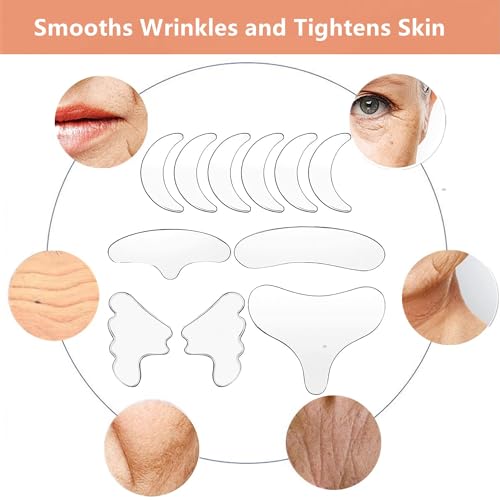YISHIQI Neck Wrinkle Patches Reusable Chest Wrinkle Pads - 11 pcs Anti Wrinkles pads Silicone face patches for Skin Lines Prevention,Overnight Wrinkle Remover while Sleeping