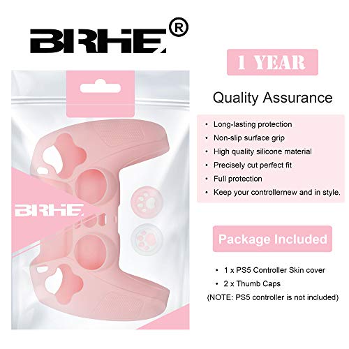 Brhe Ps5 Controller Skin Grip Cover Anti-Slip Silicone Protector Rubber Case Cute Kawaii Accessories Set Gamepad Joystick Shell With 2 Thumb Grip Caps (Full Covered, Pink) #TOP7