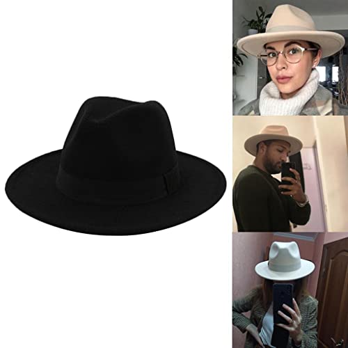 NC Unisex Elegante Igreja Flat Top Fedora Chapéu Fishman Chapéu Britânico Simples Aba Larga chapéu d