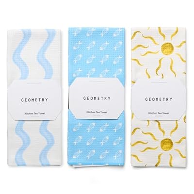 GEOMETRY Tea Towels – Spring & Summer Collection – Quick-Dry, Ultra-Absorbent, Reusable Microfiber Kitchen Towels for Drying & Cleaning - Horizon - 3 Pack