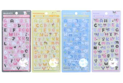 サンスター文具(Sun-Star Stationery) ボンボンドロップシール サンリオ もじ 【4個セット】 ハローキティ クール・ポムポムプリン・シナモロール・クロミ PVC S8815550 S8815585 S8815593 S8815607