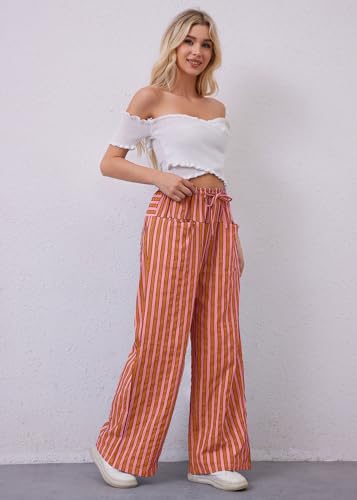 MISSACTIVER Women Drawstring Striped Pants Loose Wide Leg Trousers Casual Low Waist Pants Comfy Lounge Pants with Pockets3