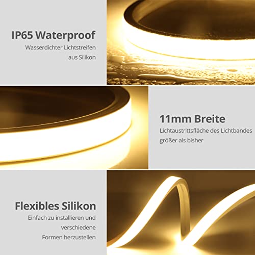 Taśma świetlna LED, wodoodporna elastyczna lampa neonowa 24 V z 11-przyciskowym pilotem ściemniacza, idealna do domu i na zewnątrz, dekoracja DIY (ciepła biel, 3 m)