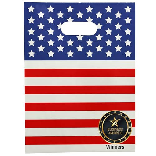Image of 100 USA Flag Merchandise Bags 9x12 Patriotic Bags With Handles