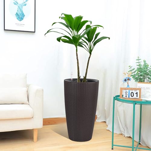 GDFStudio Set of 2 22" Tall Faux Rattan Planters, Large Planter Pots with Self Watering System, Inner Bucket and Water Level Monitor, Indoor Outdoor Use for Garden Patio Porch Backyard, Brown by GDFStudio - Image 9
