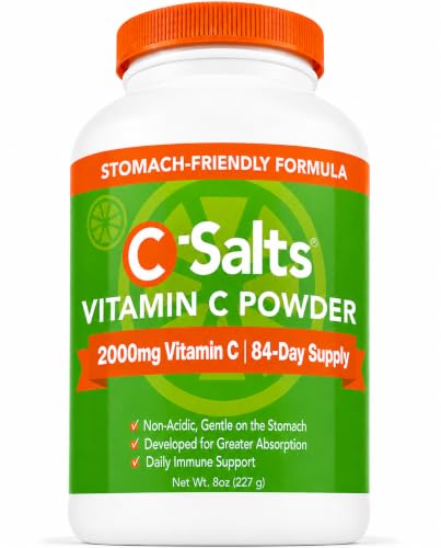 C-Salts buffered vitamin C powder container listing 84 servings — the adjustable-dose format in this set