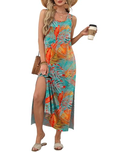 Image of WIHOLL Maxi Dress Summer Dresses 2026 Beach Vacation Clothes Sleeveless Sundresses with Pockets Boho S-3XL