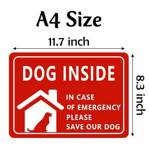 Image of CVANU Dog Inside in Case of Emergency Please Save Our Dog Warning Safety Self-Adhesive Waterproof PVC Vinyl Sign Sticker Size (11.7inchX8.3inch) Pack of 10