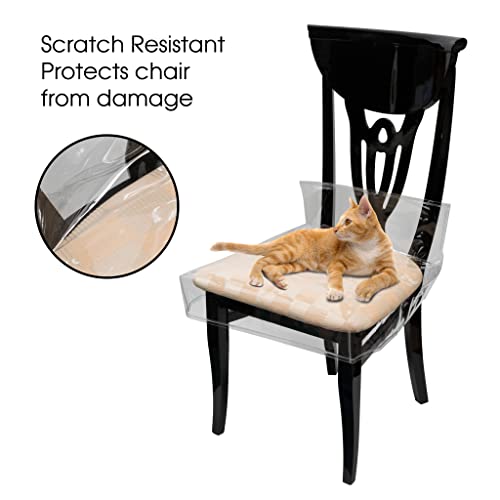 Clear Plastic Dining Chair Covers 4 Pack Waterproof Stain Scratch Resistant Chair Seat Protectors/Pvc Slipcovers Reusable With Adjustable Belt Strap 17''X18'' Complete With Chair Felt Pads #TOP1