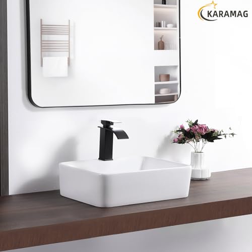 KARAMAG Vessel Sink 19"x15" Bathroom Sink Modern Above Counter Rectangular 19 Inch Bathroom Sinks with Faucet Hole White Porcelain Ceramic Bathroom Sinks by KARAMAG - Image 5