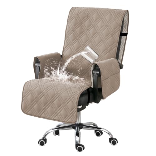 Turquoize Waterproof Office Chair Cover with Armrest Covers Computer Desk Chair Cover Office Chair Protector with Arms Office Chair Seat Cover Slipcover with Anti-Slip Buckle for Home Office, Taupe