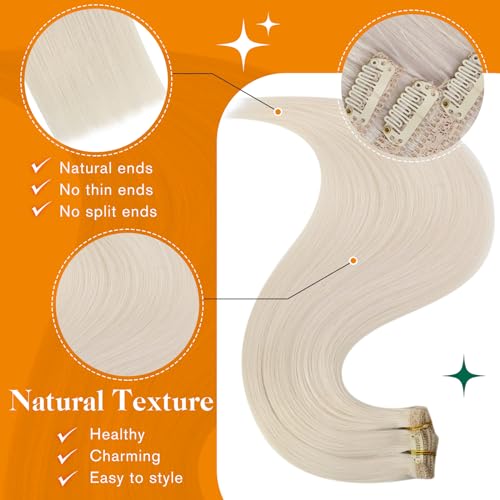 Easyouth Clip in Human Hair Extensions Blonde Clips in Hair Extension Real Human Hair White Blonde Clip ins Extensions Remy Natural Hair for Women 12Inch 70g 5Pcs #1000 - Image 4