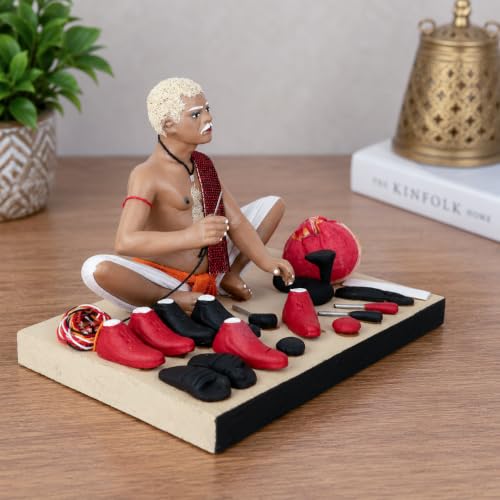Image of Krishnanagar Handmade Clay Gift & Decor | Standard- Sitting Human Figure Miniature Idol - Shoemaker
