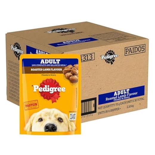Pedigree Adult Wet Dog Food, Roasted Lamb Flavour Chunks in Gravy, 70 g (Pack of 30), Made with Real Meat Protein, 100% Complete & Balanced Meal for Adult Dogs