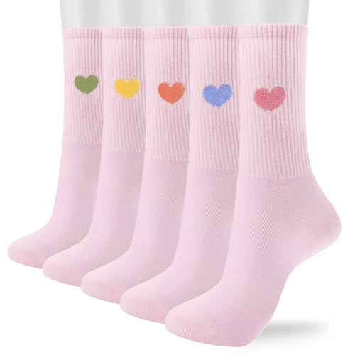 Image of Corlap Women's Cute Cotton Crew Athletic Running Socks - Ankle High, Novelty Fun Heart Design 5-Pairs (Gift Box)