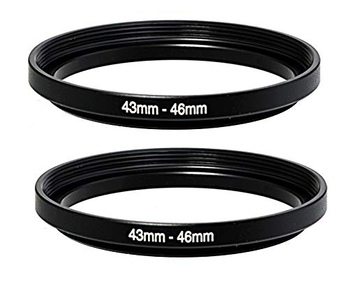 (2 Pcs) 43-46MM Step-Up Ring Adapter, 43mm to 46mm Step Up Filter Ring, 43mm Male 46mm Female Stepping Up Ring for DSLR Camera Lens and ND UV CPL Infrared Filters