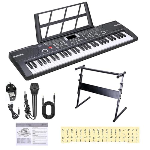 Image of Ccarzzi Keyboard Piano, Portable 61 Keys Electric Keyboard Piano with Stand, Microphone, Piano Note Stickers, 100 Instrument Voices, Digital Keyboard for Kids, Beginners and Adults