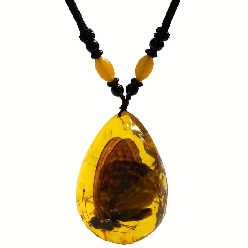 Image of 6Pcs Amber Fossil Keychain Set - Insect Specimen Necklace, Home Decor Collectible, Oval Pendant, Scientific Education Gift