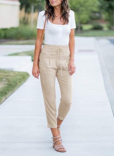 Acelitt Womens Casual Pants Capris Drawstring Elastic Waist Comfy Trousers With Pockets Khaki Medium #TOP7