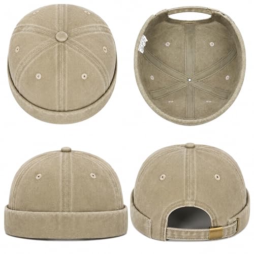Image of Classic Vintage Style Solid Color Sailor brimless Skull hat Casual Washed Cotton Rolled Cuff Harbour Hat