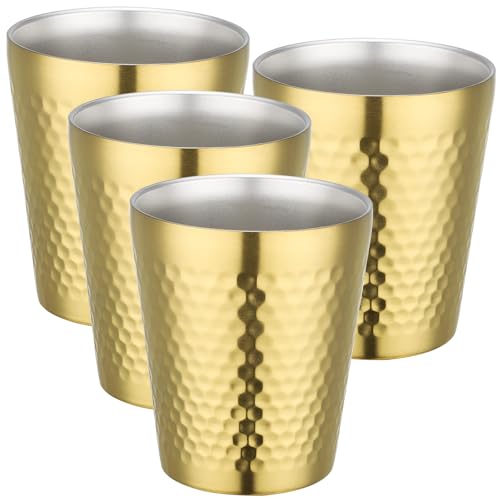 Beasea 10 oz Stainless Steel Cups, 4 Pack Gold Stainless Steel Tumbler Bulk, Stackable Double Wall Insulated Water Glasses Metal Drinking Cups for Home Restaurant Office Party Camping Bar