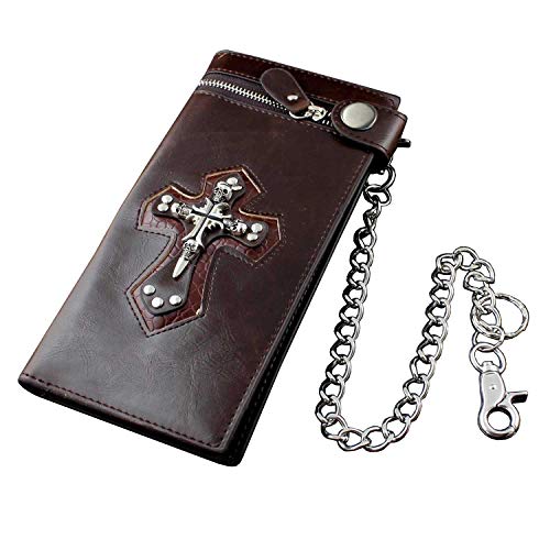 Mens Boys Skull Gothic Cross Zipper Checkboot Long Leather Biker Wallet With Chain #TOP1