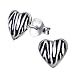 Laimons Damen-Ohrstecker Herz weiß schwarz Zebra Design Sterling Silber 925
