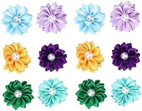 Pasamer 30Pcs Pet Hair Bows Multicolor Flower Grooming Accessories for Cat Medium Small Dog Green Blue Purple Yellow