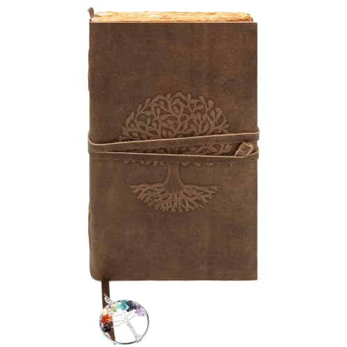Leather Journal for Women and Men, 200 Pages - 8"x13", Gifts for Women, Travel Diary, Women's Notebook - Tree Of Life 7 Chakra Bookmark, Antique Gift for Mom, Unique Birthday Gifts, Distressed Brown
