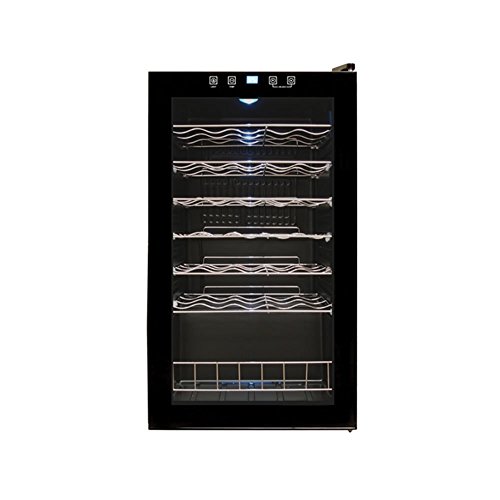Vinotemp 34 Bottle Wine Cooler Refrigerator, Freestanding Wine Fridge with Touch Screen Adjustable Temperature Control, Dual-Paned Glass Door, and Safety Lock, 34 Bottle, Black