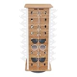 lizponaza 36 Capacity Eyeglass Display Stand 360° Rotating Sunglasses Rack Organizer Holder with Base Square Freestanding Countertop Spinner for Retail Boutique (Deep Wood Color, 36 Pairs)