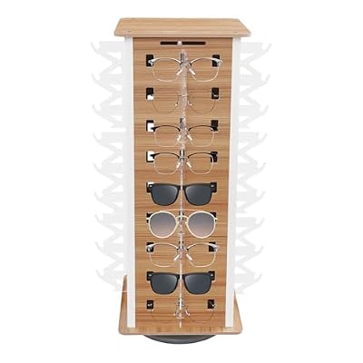 lizponaza 36 Capacity Eyeglass Display Stand 360° Rotating Sunglasses Rack Organizer Holder with Base Square Freestanding Countertop Spinner for Retail Boutique (Deep Wood Color, 36 Pairs)