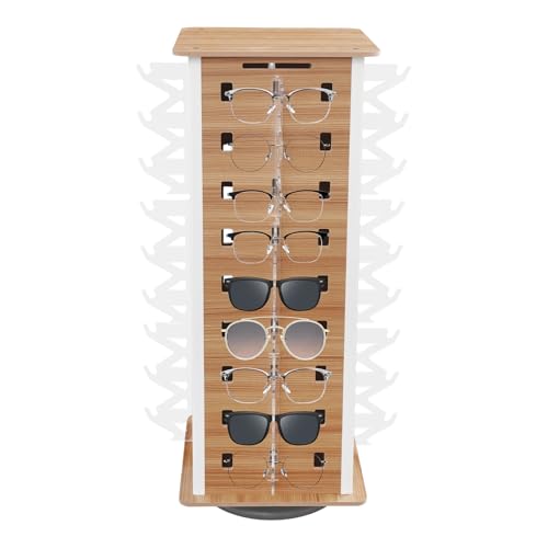 GMSLuu Sunglass Organizer Rack, 36 Pairs Sunglasses Display Stand Eyeglass Rack, 360° Rotating Eyewear Holder , Commercial Rotating Sunglass Rack Glasses Counter Display Rack for Retail (Deep Wood)