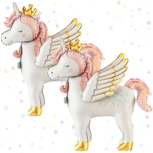 2 Pcs 26 Inch Self Standing Unicorn Balloons 3D Rainbow Unicorn P...