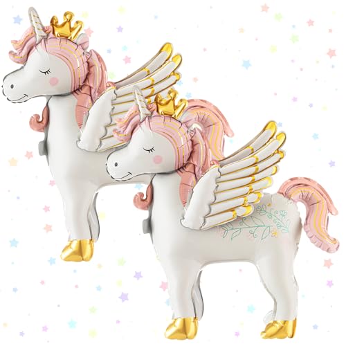 Foilswirl 2 Pcs 26 Inch Self Standing Unicorn Balloons 3D Rainbow Unicorn Party Supplies Foil Decorations for Themed Party Wedding Engagement (Elegant Style)