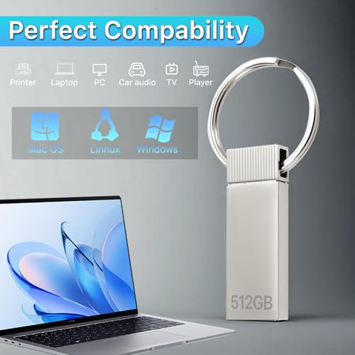 Chiavetta Usb 512 Gb, Poxfun Alta Capacità 3.0 Usb Unità Pendrive Impermeabile Pen Drive, Compatibile Con Computer Portatile/Desktop/Pc, Con Portachiavi (Argento) - 5