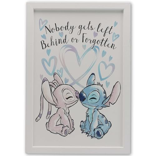 Disney Lilo and Stitch with Angel Framed Wood Wall Decor - Nobody Gets Left Behind or Forgotten