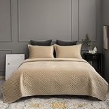 YDHTIZ Doppelte Tagesdecke, Couchüberwurf, Bettüberwurf Mit 2 Kopfkissenbezügen, Feder-Seide-Baumwollfüllung, Samt,Gray Camel,220X240CM