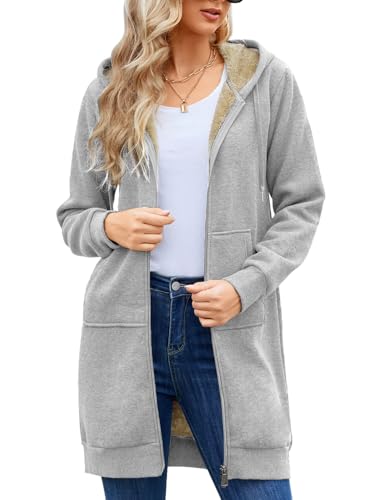HEEKPEK Women's Long Hoodies Sweatshirts Zip up Hoodies Tunic Winter